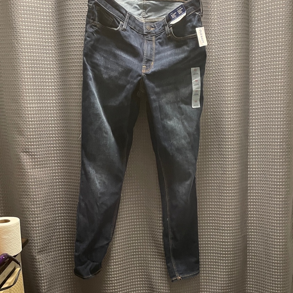 Mid-rise long super skinny blue jeans-plus size